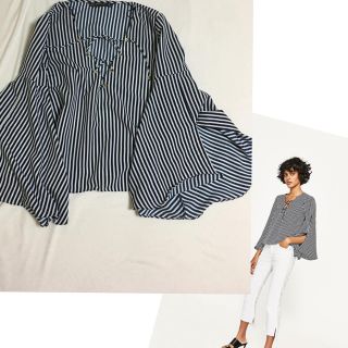 ザラ(ZARA)のZARA★レースアップVネックトップス(カットソー(長袖/七分))