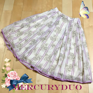 マーキュリーデュオ(MERCURYDUO)の美品♥MERCURYDUO♡フラワーストライプギャザースカート(ひざ丈スカート)