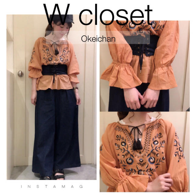 w closet(ダブルクローゼット)の今季SS新作☆キャンディースリーブ刺繍ブラウス オレンジ レディースのトップス(シャツ/ブラウス(長袖/七分))の商品写真