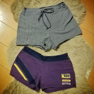 インエ(i.n.e)のショートパンツ２枚セット❤水着 部屋着 ブロックチェック ショーパン スポーツ(ショートパンツ)