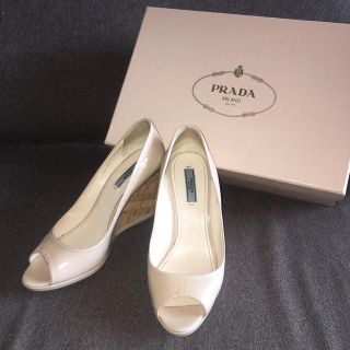 プラダ(PRADA)のトライアングル様専用♡オープントゥ ウェッジ パンプス 35 1/2(ハイヒール/パンプス)