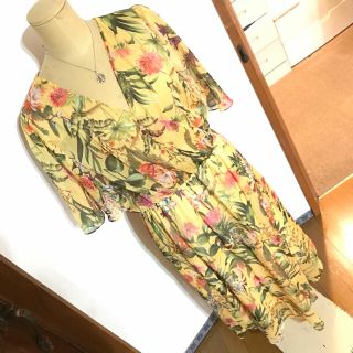 ザラ(ZARA)のZARA XL カシュクールワンピース ボタニカル柄(ロングワンピース/マキシワンピース)