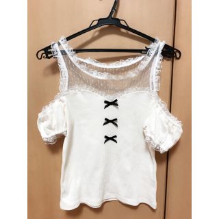 アンクルージュ(Ank Rouge)のAnk Rouge♡チュール切り換え肩あきテレコTOPS(カットソー(半袖/袖なし))