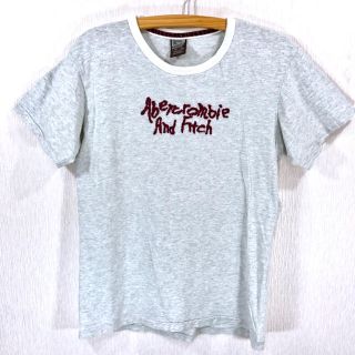 アバクロンビーアンドフィッチ(Abercrombie&Fitch)の美品 アバクロンビー&フィッチ ロゴTシャツ 刺繍 M ライトグレー 厚生地(Tシャツ/カットソー(半袖/袖なし))