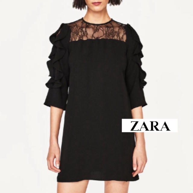 ZARA(ザラ)のZARA フリル付きレースワンピ  レディースのワンピース(ミニワンピース)の商品写真