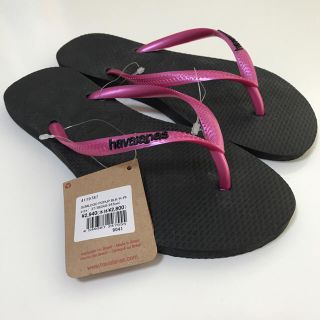 ハワイアナス(havaianas)のハワイアナス ビーチサンダル メタリックピンク スリムロゴ(ビーチサンダル)