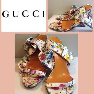 グッチ(Gucci)のGUCCI♡フラワー×バンブー シルクレースアップ サンダル♡(サンダル)