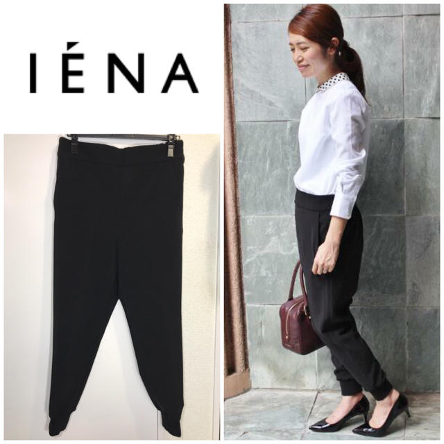 IENA(イエナ)の美品❤️IENA by JULIE Wクロス イージーパンツ 40 ブラック レディースのパンツ(クロップドパンツ)の商品写真