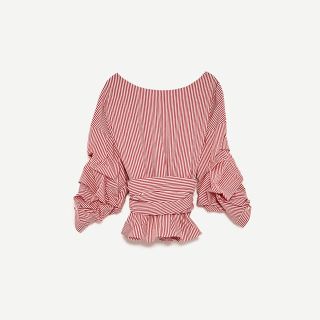 ザラ(ZARA)のリボンベルトストライプブラウス(シャツ/ブラウス(長袖/七分))