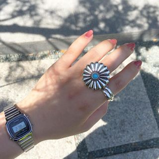 【人気シリーズ】flower turquoise silver ring(リング)