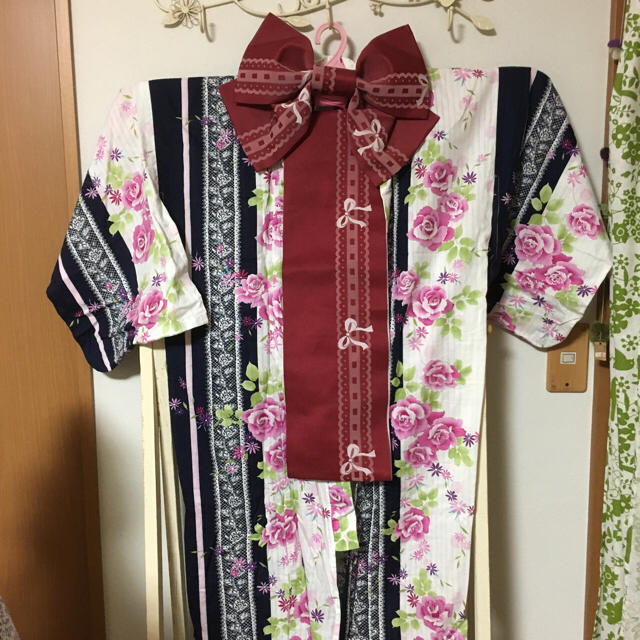  ahmamさま専用 浴衣 帯 ２点セット  150センチ 中古美品 キッズ/ベビー/マタニティのキッズ服女の子用(90cm~)(甚平/浴衣)の商品写真