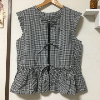 アトリエドゥサボン(l'atelier du savon)のフロントリボン2wayギンガムチェックブラウス*child  woman(シャツ/ブラウス(半袖/袖なし))