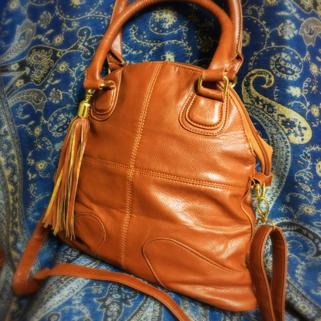 【2way】Vintage Bag⁂／キャメル フリンジ お洒落 ショルダー  レディースのバッグ(ハンドバッグ)の商品写真