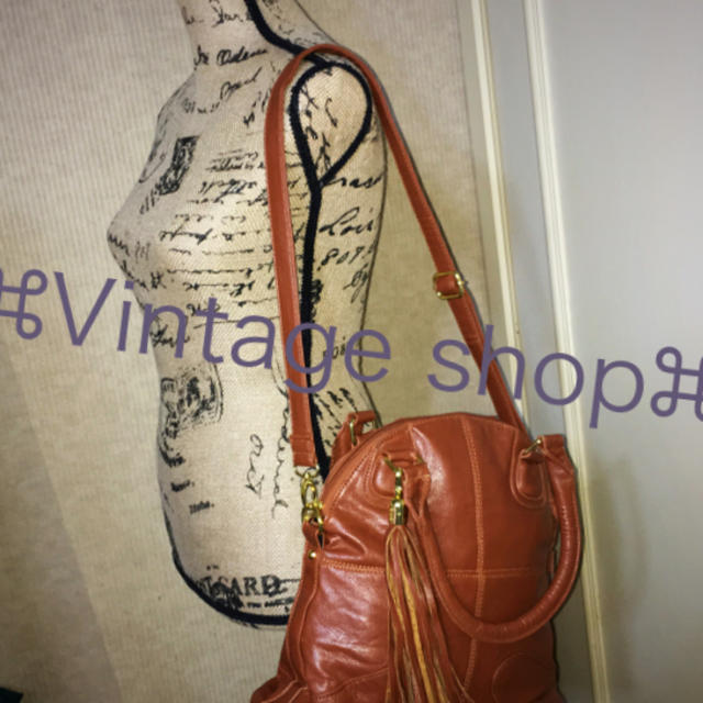 【2way】Vintage Bag⁂／キャメル フリンジ お洒落 ショルダー  レディースのバッグ(ハンドバッグ)の商品写真