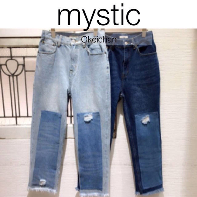 mystic(ミスティック)の今季新作☆パッチワークデニムパンツ ネイビー レディースのパンツ(デニム/ジーンズ)の商品写真