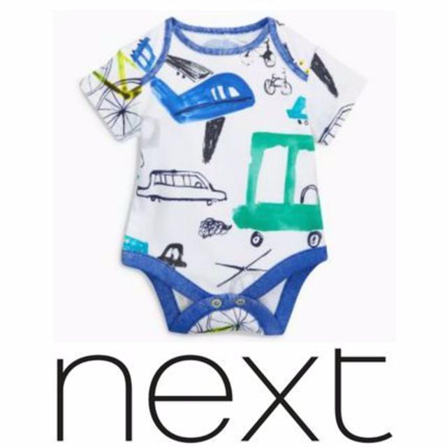 NEXT(ネクスト)の【NEXT】男の子3枚セット☆半袖乗り物柄ロンパース／12-18M キッズ/ベビー/マタニティのベビー服(~85cm)(ロンパース)の商品写真