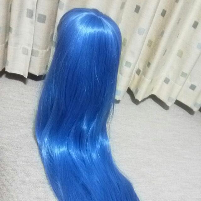 ストレート ロング ウィッグ 紺色 コスプレ 80cm 青