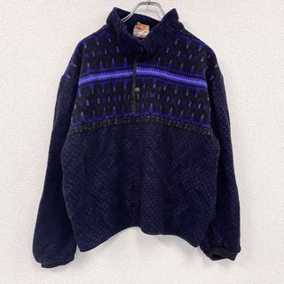 【値引き交渉OK！】～90s　SUNBUSTER　フリースプルオーバー　ヴィンテージ　総柄　紺　ネイビー　XLサイズ　古着