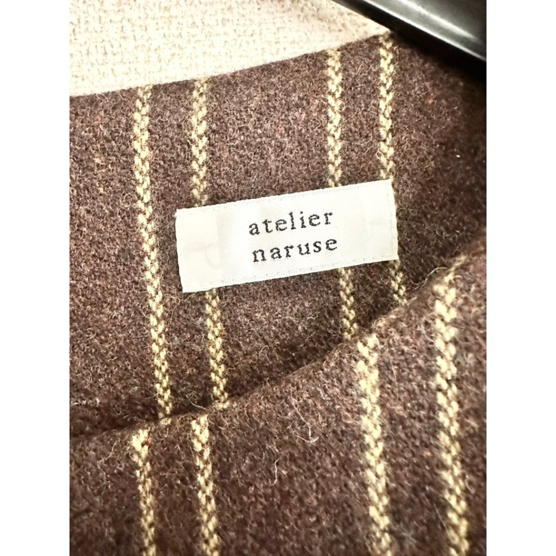 mina perhonen(ミナペルホネン)の【美品】アトリエナルセ ストライプ ウールツイードワンピース ブラウン レディースのワンピース(ロングワンピース/マキシワンピース)の商品写真