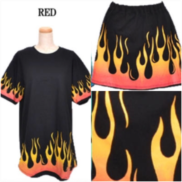 FUNKY FRUIT(ファンキーフルーツ)の【Drug Honey】燃え盛る焔パターン柄スカート レディースのスカート(ひざ丈スカート)の商品写真