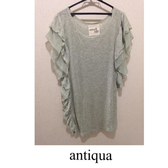 antiqua(アンティカ)のantiqua アンティカ フリル アシンメトリー トップス グリーン Tシャツ レディースのトップス(Tシャツ(半袖/袖なし))の商品写真