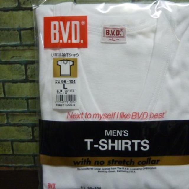 d)送料込(L 白)BVD★U首半袖Tシャツ G014TS 綿100% メンズのアンダーウェア(その他)の商品写真