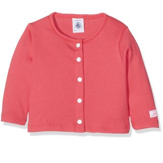 プチバトー(PETIT BATEAU)の新品未使用17SSプチバトーリブ編みカーディガンピンク18ヶ月81cm(カーディガン/ボレロ)