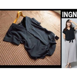 イング(INGNI)の新品★INGNIイング★裾リボンV/Nトロミ/TOPS黒(カットソー(半袖/袖なし))