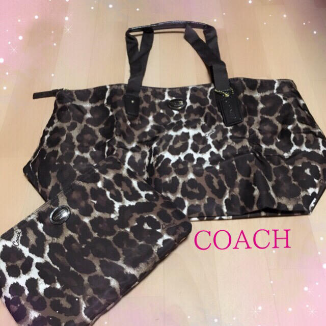 COACH☆新品☆ポーチ付き折りたたみエコバッグ ヒョウ柄トートバッグ | フリマアプリ ラクマ