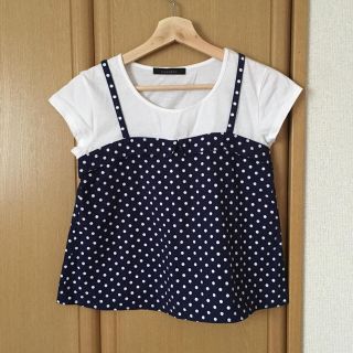 ページボーイ(PAGEBOY)のページボーイ ドッキング キャミソール シャツ ドット ホワイト 白 ネイビー(Tシャツ(半袖/袖なし))