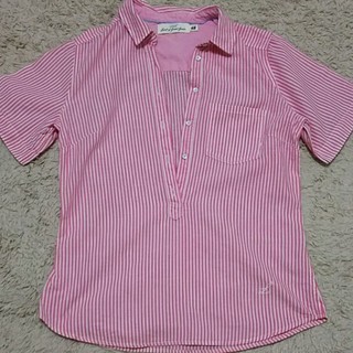 エイチアンドエム(H&M)のH&M ピンクストライプシャツ(シャツ/ブラウス(半袖/袖なし))