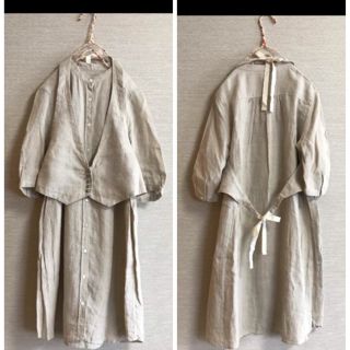 ネストローブ(nest Robe)のbonbonさま専用！エタミンヌ 麻100 ！ベスト付ワンピース＊羽織にも (ロングワンピース/マキシワンピース)