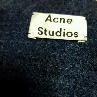 アクネ(ACNE)のネイビーﾓﾍｱ×ﾘﾌﾞﾏﾌﾗｰ(マフラー/ショール)