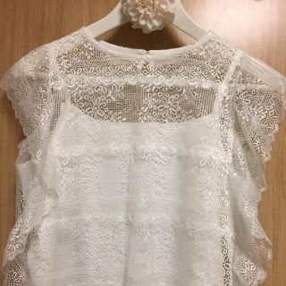 フラワー(flower)のruffle lace top(カットソー(半袖/袖なし))