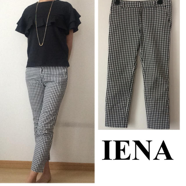 SLOBE IENA(スローブイエナ)のIENA SLOBE ギンガムチェック 黒×白 夏パンツ レディースのパンツ(クロップドパンツ)の商品写真