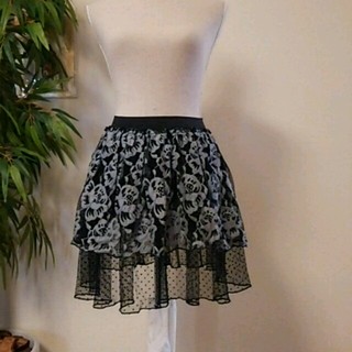 黒×グレー花柄のレーススカート(ミニスカート)