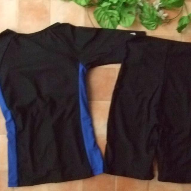 ◆新品◆袖付・フィットネス水着・13号・お腹補正・サイド切替・黒ブルー レディースの水着/浴衣(水着)の商品写真