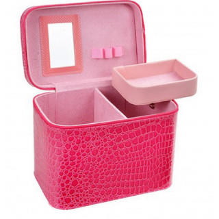 新品 化粧箱 化粧ボックス 鏡付き 大容量 ピンク(ポーチ)