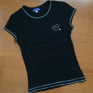 バーバリー(BURBERRY)の美品 BURBERRY BLUE LABEL 半袖クルーネックTシャツ ブラック(Tシャツ(半袖/袖なし))