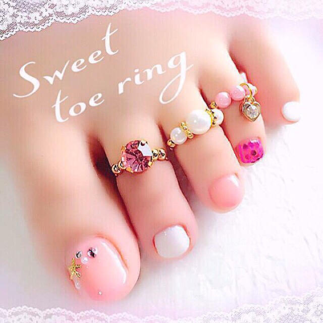 Sweet♡Pink❤︎トゥリングset ハンドメイドのアクセサリー(リング)の商品写真