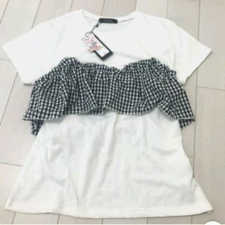 シマムラ(しまむら)のしまむら♥インスタ完売ZARA風ギンガムチェックビスチェ風Tシャツ♥ネイビーM♥(Tシャツ(半袖/袖なし))