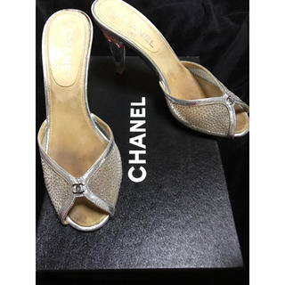 シャネル(CHANEL)のシャネルサンダル シルバーココマーク37 2/1プリンセスシンデレラ ガラスの靴(サンダル)