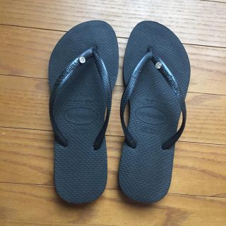 ハワイアナス(havaianas)のハワイアナス havaianas★ラインストーン 黒 ビーチサンダル 36 (ビーチサンダル)