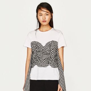 ザラ(ZARA)の新品♡ZARA ザラ zara コントラスト チェック Tシャツ(Tシャツ(半袖/袖なし))