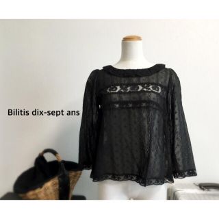 ビリティスディセッタン(Bilitis dix-sept ans)のBilitis dix-sept ans  レースブラウス 黒(シャツ/ブラウス(長袖/七分))