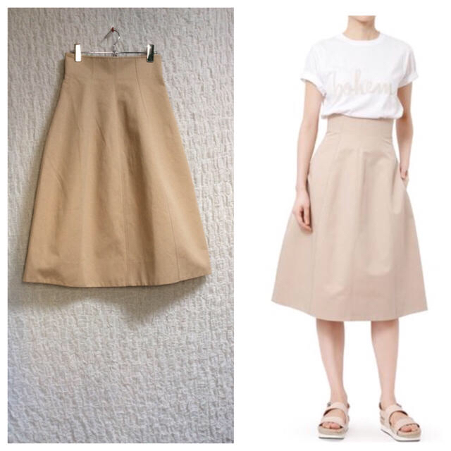 LE CIEL BLEU(ルシェルブルー)のルシェルブルー リネン ハイウエスト スカート ベージュ レディースのスカート(ひざ丈スカート)の商品写真