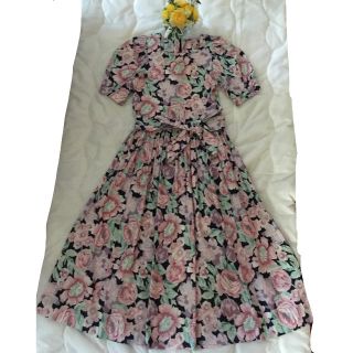 ローラアシュレイ リボンベルト マキシワンピース/ロングワンピース