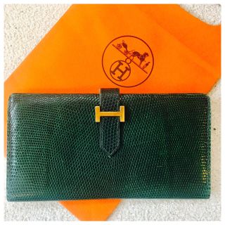 Hermes - 【HERMES】エルメス ベアン リザード 財布 刻印あり グリーン