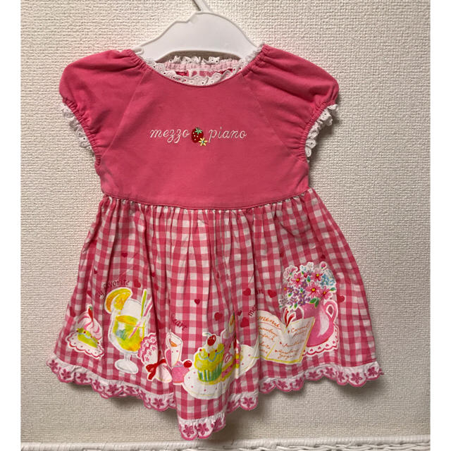 mezzo piano(メゾピアノ)のメゾピアノ♡レースギンガムワンピース♡90 キッズ/ベビー/マタニティのキッズ服女の子用(90cm~)(ワンピース)の商品写真