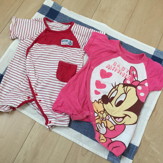 Disney(ディズニー)のボーダー & ミニーちゃん カバーオール 2点セット キッズ/ベビー/マタニティのベビー服(~85cm)(カバーオール)の商品写真